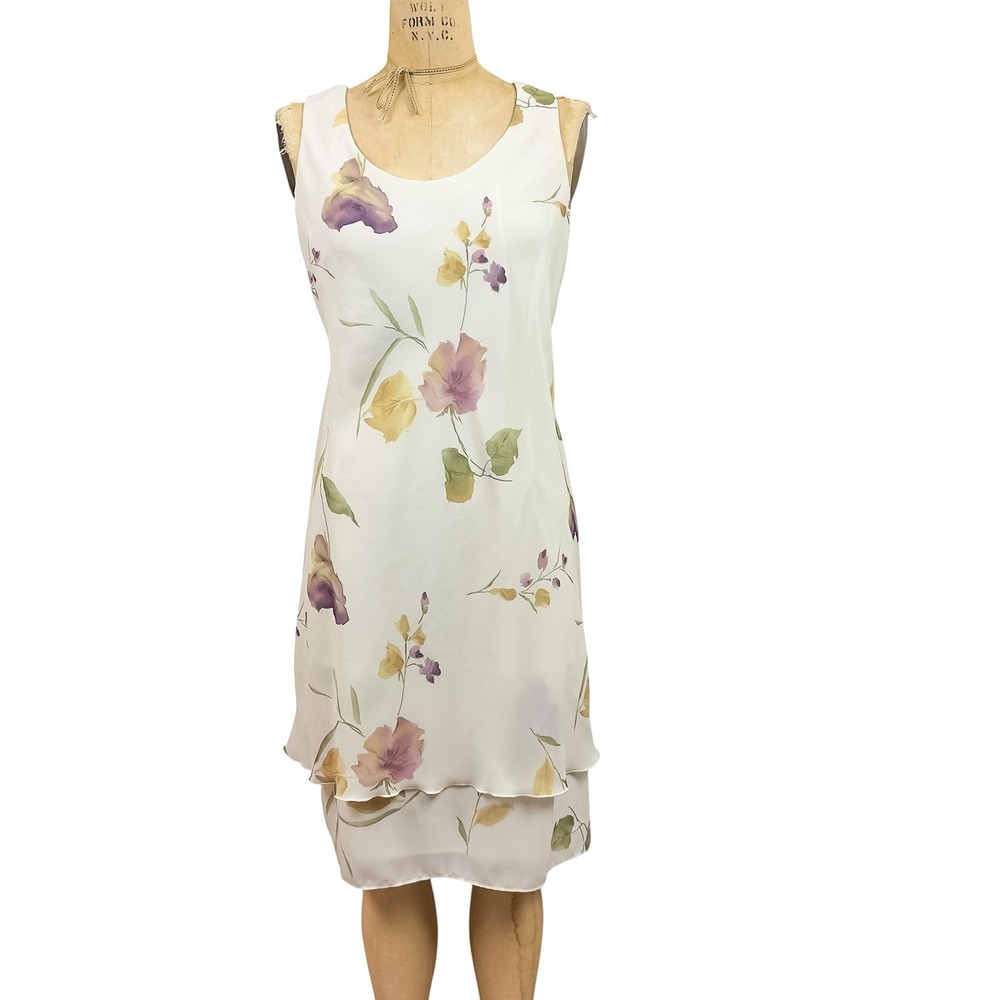 90s Floral Cottagecore Prairie Shift Dress Sleeveless Tiered Ruffle Hem XL
